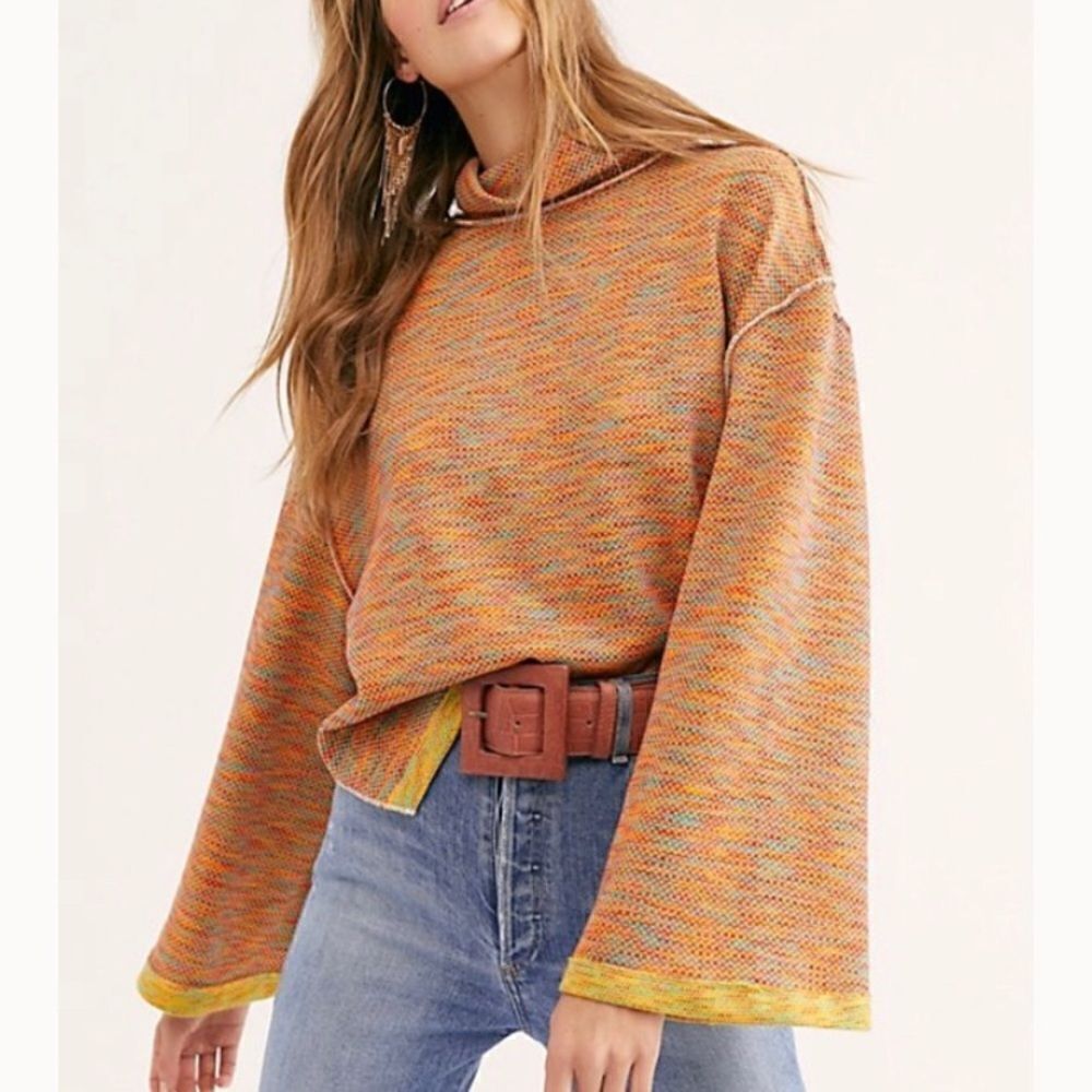 We The Free Sunny Days Turtleneck Top Contemporary Boho Casual Multi Print